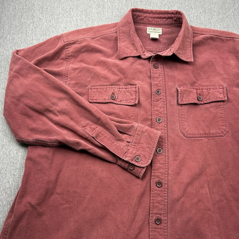 LL Bean Chamois Shirt Mens XXLT Burgundy Flannel Heavyweight Button‎ Up 0MT04